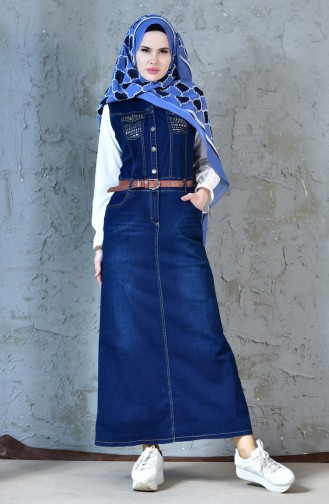 Kemerli Jile Kot Elbise 9229-02 Lacivert