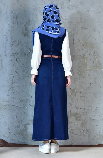 Navy Blue İslamitische Jurk 0929-03