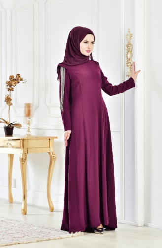 Robe de Soirée Manches Volantes 1040-02 Plum 1040-02