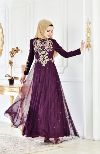 فستان يتميز بتفاصيل من الترتر 1510-01 لون ارجواني 1510-01