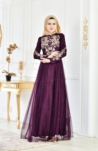 Sequined Evening Dress 1510-01 Plum 1510-01