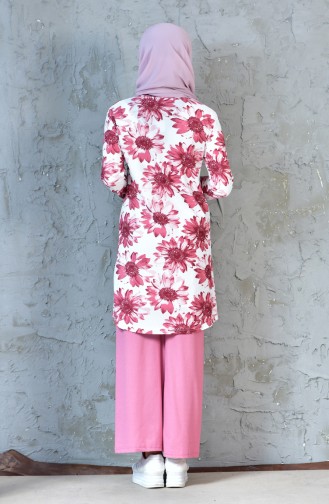 Çiçekli Tunik Pantolon İkili Takım 1244-01 Pudra