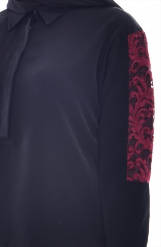 Blouse Asymétrique a Dentelle 1070-01 Noir 1070-01