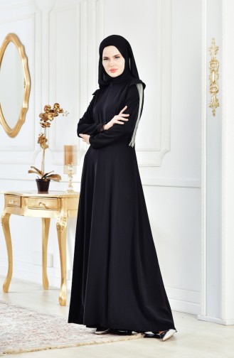 Robe de Soirée Manches Volante 1040-01 Noir 1040-01