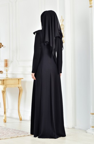 Kolu Volanlı Abiye Elbise 1040-01 Siyah