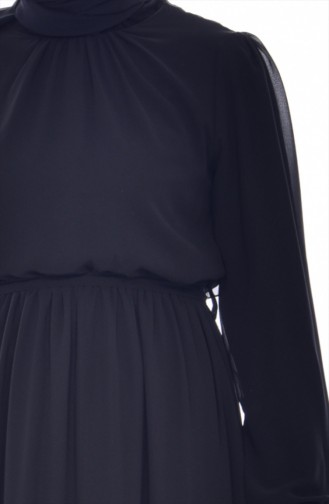 Büzgülü Şifon Elbise 4154-04 Siyah