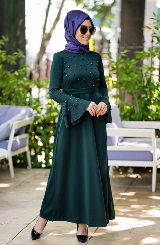 Emerald Green Hijab Dress 4052-03