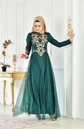 Emerald Green Hijab Evening Dress 1510-02