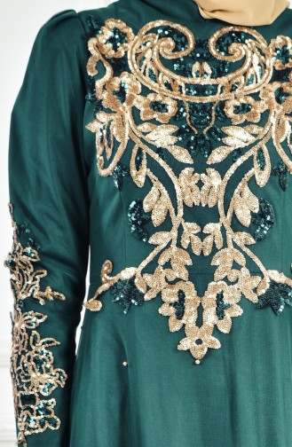 Payetli Abiye Elbise 1510-02 Zümrüt Yeşili