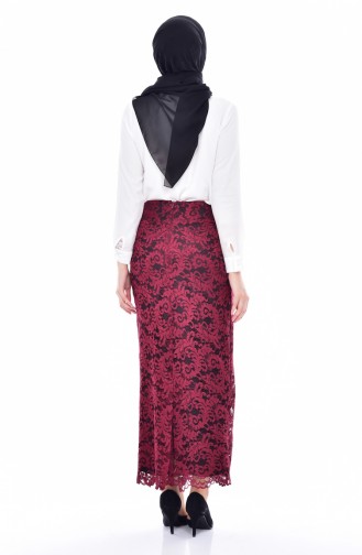 Lace Coated Pencil Skirt 1110-02 Claret Red 1110-02