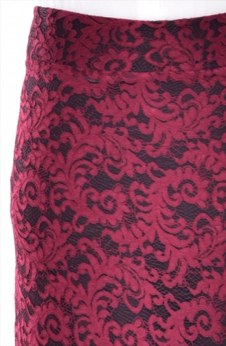 Lace Coated Pencil Skirt 1110-02 Claret Red 1110-02