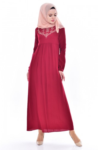 Embroidered Dress 80132-03 Bordeaux 80132-03