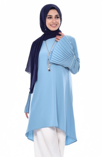 Big size Pearls Asymmetric Tunic 1645-03 Cagla Green 1645-03