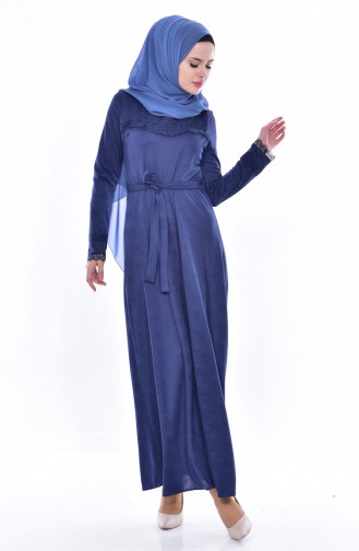 Spitzen Kleid mit Gürtel 1186-02 İndigo 1186-02