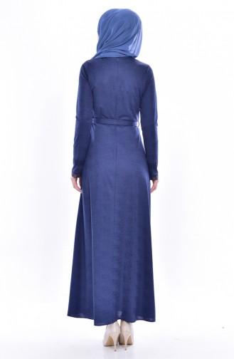 Lace Belted Dress 1186-02 Indigo 1186-02