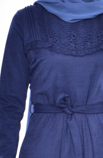 Spitzen Kleid mit Gürtel 1186-02 İndigo 1186-02