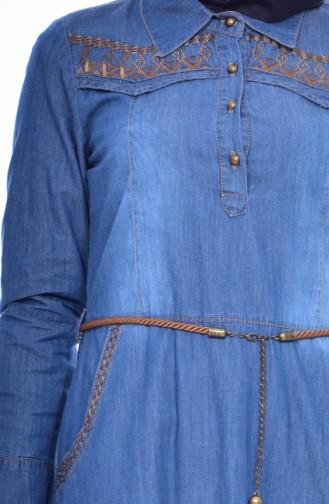 فستان جينز بتفاصيل مطرزة 9216-02 لون جينز ازرق 9216-02