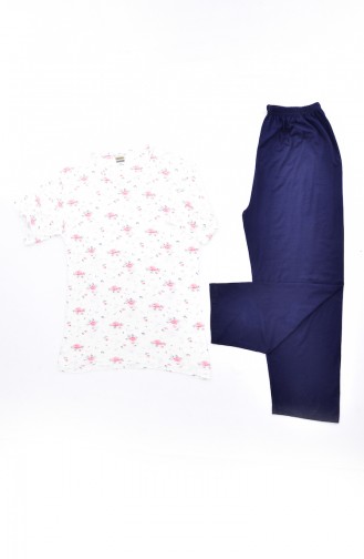 Ensemble Pyjama pour Femme Grande Taille 2750-01 Ecru Bleu Marine 2750-01