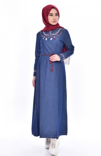Embroidered Jeans Dress 9234-02 Navy 9234-02