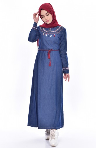 Embroidered Jeans Dress 9234-02 Navy 9234-02