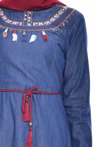 Embroidered Jeans Dress 9234-02 Navy 9234-02