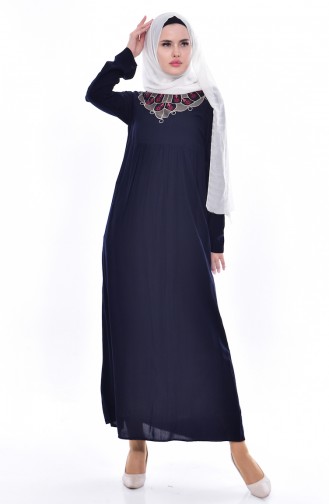 Embroidered Dress 80132-01 Navy 80132-01