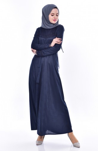 Spitzen Kleid mit Gürtel 1186-05 Dunkelblau 1186-05