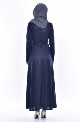 Lace Belted Dress 1186-05 Navy Blue 1186-05