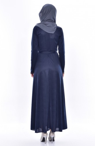 Spitzen Kleid mit Gürtel 1186-05 Dunkelblau 1186-05