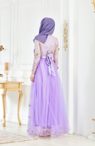Lace Belted Evening Dress 0386-02 Lilac 0386-02