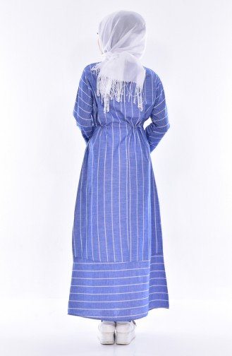 Çizgili Elbise 3892-01 Mavi