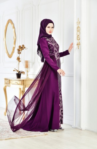 Plum Hijab Evening Dress 1770-01