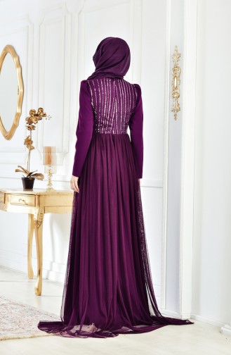 فستان يتميز بتفاصيل من الترتر 1770-01 لون ارجواني 1770-01