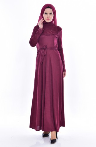 Lace Belted Dress 1186-03 Damson 1186-03