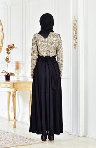 Leopard Gemustertes Abendkleid 1402-01 Schwarz 1402-01