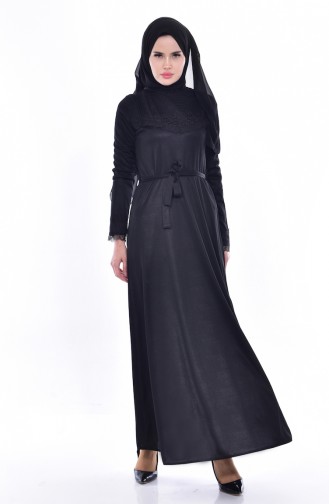 Lace Belted Dress 1186-04 Black 1186-04