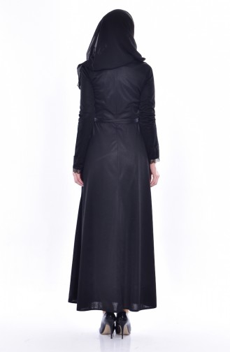Dantelli Kuşaklı Elbise 1186-04 Siyah