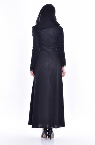 Spitzen Kleid mit Gürtel 1186-04 Schwarz 1186-04