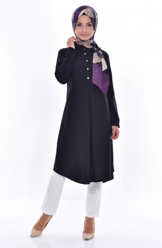 Buttoned Bow Tunic 1170-01 Black 1170-01