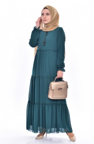 Bağcıklı Elbise 1892-07 Zümrüt Yeşili