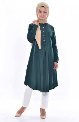Buttoned Bow Tunic 1170-04 Emerald Green 1170-04