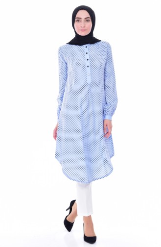 Polka Dot Buttoned Tunic 2974-03 Baby Blue 2974-03
