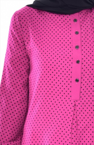 Polka Dot Buttoned Tunic 2974-05 Fuchsia 2974-05