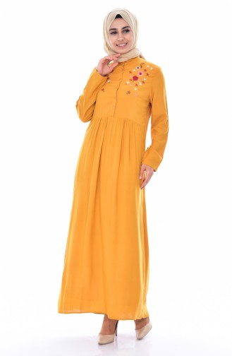 Embroidered Dress 80135-02 Mustard 80135-02
