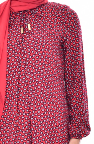 Bagcık Detaylı Viskon Elbise 1936-03 Kırmızı