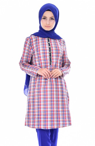Doğal Kumaş Kareli Tunik 6061-02 Kırmızı 6061-02