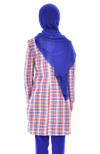 Doğal Kumaş Kareli Tunik 6061-02 Kırmızı 6061-02