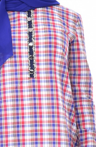 Doğal Kumaş Kareli Tunik 6061-02 Kırmızı 6061-02