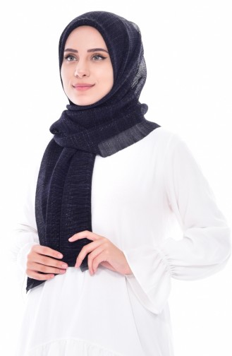 Simli Pliseli Şal 901328-03 Lacivert