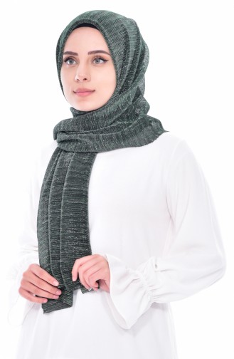 Simli Pliseli Şal 901328-04 Zümrüt Yeşili